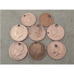 8 Holed Oddity Coins Sacagawea & Anthony $, Kennedy Hf