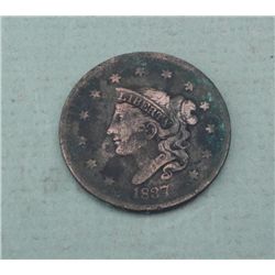 1837 U.S. Large Cent Plain Hair Cord, Some Detail