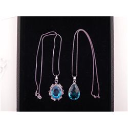 2 Different Blue Topaz Sterling Pendants, Necklaces