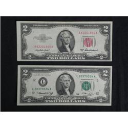 2 Nice $2 Bills 1963-A Red Seal & 1976 L San Fran Note