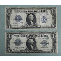 2 1923 $1 Silver Certificate Blue Seal Dollar Notes
