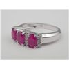 Image 2 : 14K White Gold Oval Ruby Diamond Ring w/3 Stones