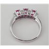 Image 3 : 14K White Gold Oval Ruby Diamond Ring w/3 Stones