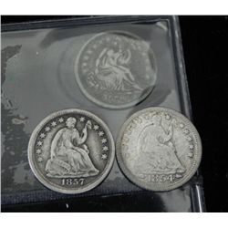 3 High Grade Dif Date Seated Liberty Half Dimes 1839-57
