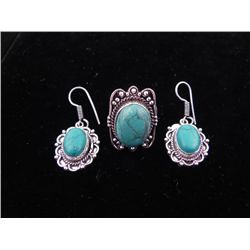 Turquoise 3 Pc Sterling German Ring & Earrings Set