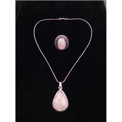 Rose Quartz 2 Pc Sterling German Ring, Pendant Necklace