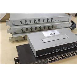 3 ATEN MASTERVIEW KVM SWITCHES CS-9138, FORTINECH NETWORK AND 24 PORT NETWORK SWITCH