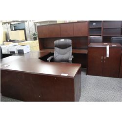 MAHOGANY U-SHAPE EXECUTIVE DESK C/W HUTCH