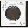 Image 1 : 1891 1¢ SD SL Obv 3 Abt Fine.  Graded by B. Armstrong.