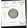 Image 1 : 1891 10¢ 21 Lvs Fine 15.  Graded by B. Armstrong.