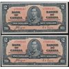 Image 1 : 1937 $2 BC-22c #JR7948143-142, PMG Gem UNC65EPQ.  Lot of 2 consecutive notes.