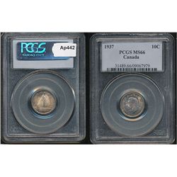 1937 10¢, PCGS MS66. Superbly toned.  Flashy.