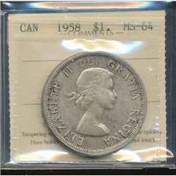 1958 $1 ICCS MS64.  Lightly toned.