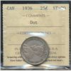 Image 1 : 1936 25¢ Dot ICCS VF20.