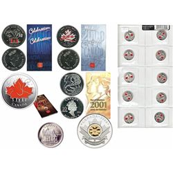 RCM Lot;  includes Proof 10¢ 2000 Desjardins, 2001 Volunteer, Coloured 25¢ 2000 Celebration, 2000Pri