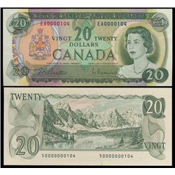 1969 $20 BC-50a #EA0000104 & 1979 $20 BC-54a #50000000104.  Lot of 2 notes with same serial number b