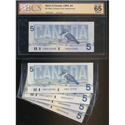 1986 $5 BC-56bA #FNX8142900, BCS Gem UNC65 Original. Also includes BC-56bA #ENX(2), BC-56bA Below 7,