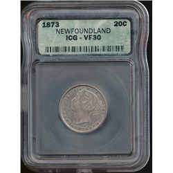 Nfld 1873 20¢ ICG VF30.  Lightly toned.