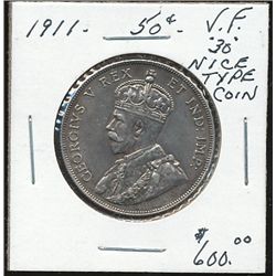 1911 50¢ VF+.  Appealing example.