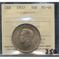 1937 50¢ ICCS MS64.  Intense golden shades.