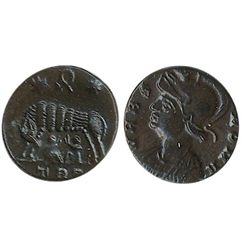 Roman Imperial Coinage; Constantine the Great Follis. Obv: VRBS - ROMA; Rev: No Legend. She wolf lef