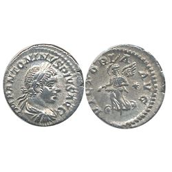 Roman Imperial Coinage; Elagabalus Denarius. Obv: IMP ANTONINVS PIVS AVG; Rev: VICTORIA AVG. Victory