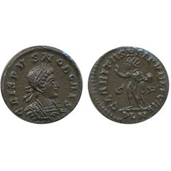 Roman Imperial Coinage; Crispus Follis. Obv: CRISPVS CAES; Rev: CLARITAS PEIPVBLICAE. Sol standing l
