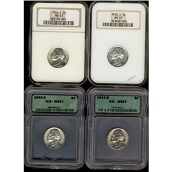 USA 1942-S 5¢, 1943-S, 1944-D & 1944_S all MS67.  Lot of 4 coins two graded by NGC and two by ICG.