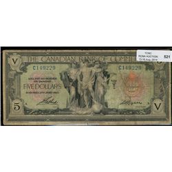 The Canadian Bank of Commerce; 1917 $5 #C149229, CH-75-16-04-12a.  VG with minor rim issues.