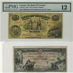 The Canadian Bank of Commerce; 1935 $10 #974801 & The Bank of Toronto 1937 $10 #219325.  Lot of 2 no