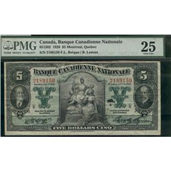Banque Canadienne Nationale; 1929 $5 #2189150, CH-85-12-02 PMG VF25.