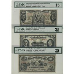 Banque Canadienne Nationale; 1935 $10 #034754 CH F15, The Bank of Montreal 1935 $10 #033471 VF25 & T