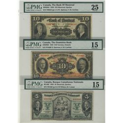 Banque Canadienne Nationale; 1935 $5 CH F15, The Dominion Bank 1935 $10 #918468 CH F15 & The Bank of