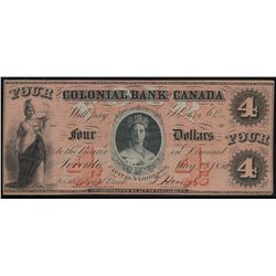 The Colonial Bank of Canada; 1859 $4 #680 CH-130-10-04-08.  EF for grade with light corner nick.