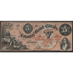 The Colonial Bank of Canada; 1859 $5 #480 CH-130-10-04-10.  EF for grade.
