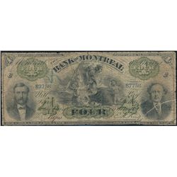 The Bank of Montreal;  1871 $4 #87758 CH-505-34-02.VG for graded with repaired corner.