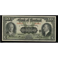 The Bank of Montreal;  1931 $10 #108861 CH-505-58-04.  EF+ with light handling.