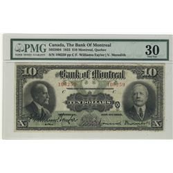 The Bank of Montreal; 1923 $10 #106259  CH-505-56-04  PMG VF30.