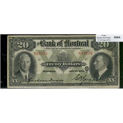 The Bank of Montreal; 1931 $20   019378 CH-505-58-06 Fine, scarce note.