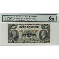 The Bank of Montreal; 1938 $20 #50098 CH-505-62-06 PMG UNC64.