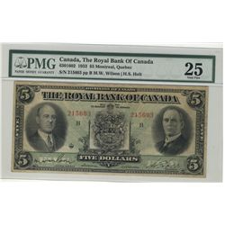 The Royal Bank of Canada; 1933  $5 #215603 CH-630-16-02 PMG VF25.