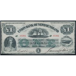 The Union Bank of Newfoundland; 1880 £1 #95384 CH-750-14-06, PMG UNC62EPQ.