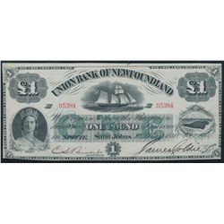 The Union Bank of Newfoundland; 1880 £1 #95384 CH-750-14-06, PMG UNC62EPQ.