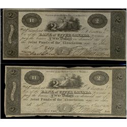 The Bank of Upper Canada; 1820 $2 CH-765-12-04.  Lot of 2 notes F to VF+.