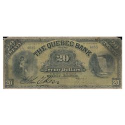 The Quebec Bank 1911 $20 #4085 CH-620-50-06 , VG with rough edges.  Catalogued as Intitutional Colle