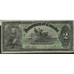 1897 $2 DC-14b #942238. Appealing VF issue with two very minor repaired tears at bottom of note.