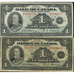 1935 $1 BC-1b #B3691578 & BC-2 #F0320487.  Lot of 2 notes VG+ to F+.