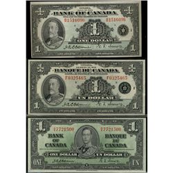 1935 $1 BC-1b #B1516096, BC-2 #F0325465 & 1937 $1 BC-21a #DA7721500.  Lot of 3 better issues VF to E