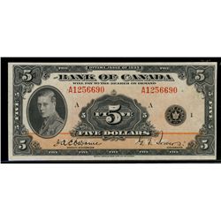 1935 $5 BC-5 #A1256690.  Sharp AU issue.