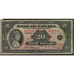 1935 $20 BC-9b #A231128.  Popular issue VG for grade.